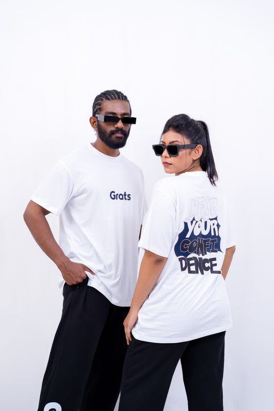 Grats Oversized Crew Neck Tee - White - Unisex