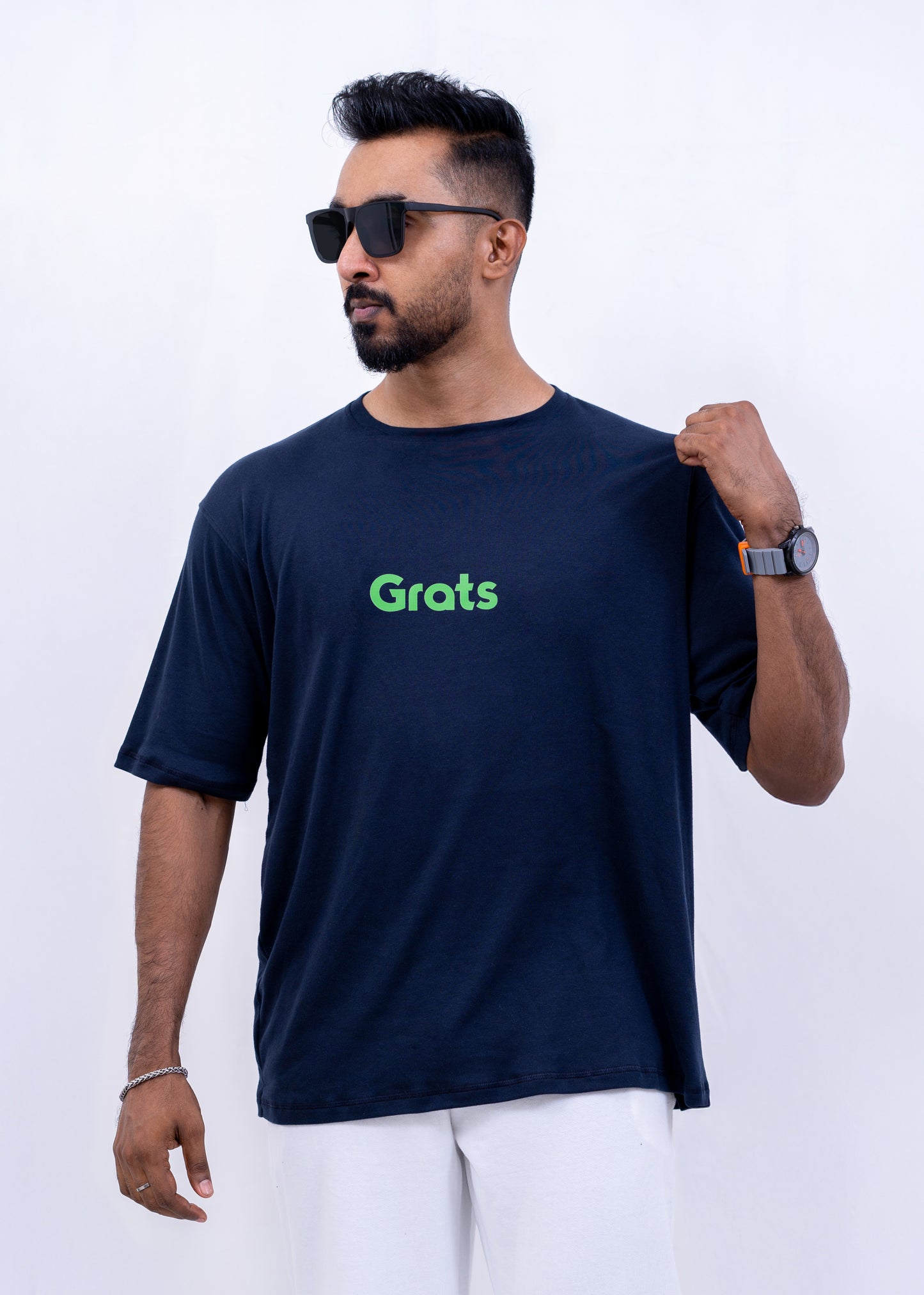 Grats Oversized Crew Neck Tee - Dark Blue - Unisex