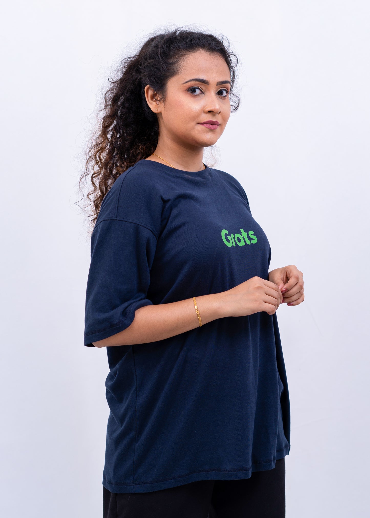 Grats Oversized Crew Neck Tee - Dark Blue - Unisex