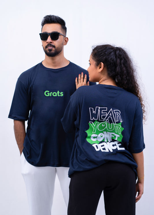 Grats Oversized Crew Neck Tee - Dark Blue - Unisex